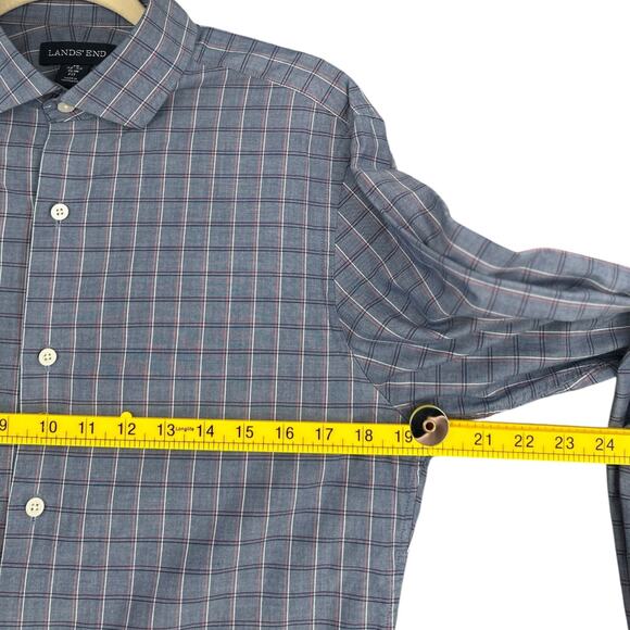 Lands End Blue Plaid Long Sleeve Button Up Collared Shirt Slim Fit Size 15 32/33 - Picture 6 of 7